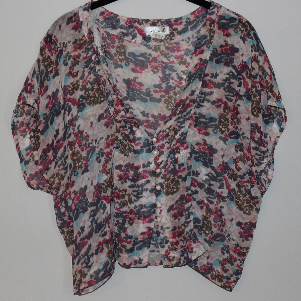 Love Soup Sheer Floral Button Front Blouse